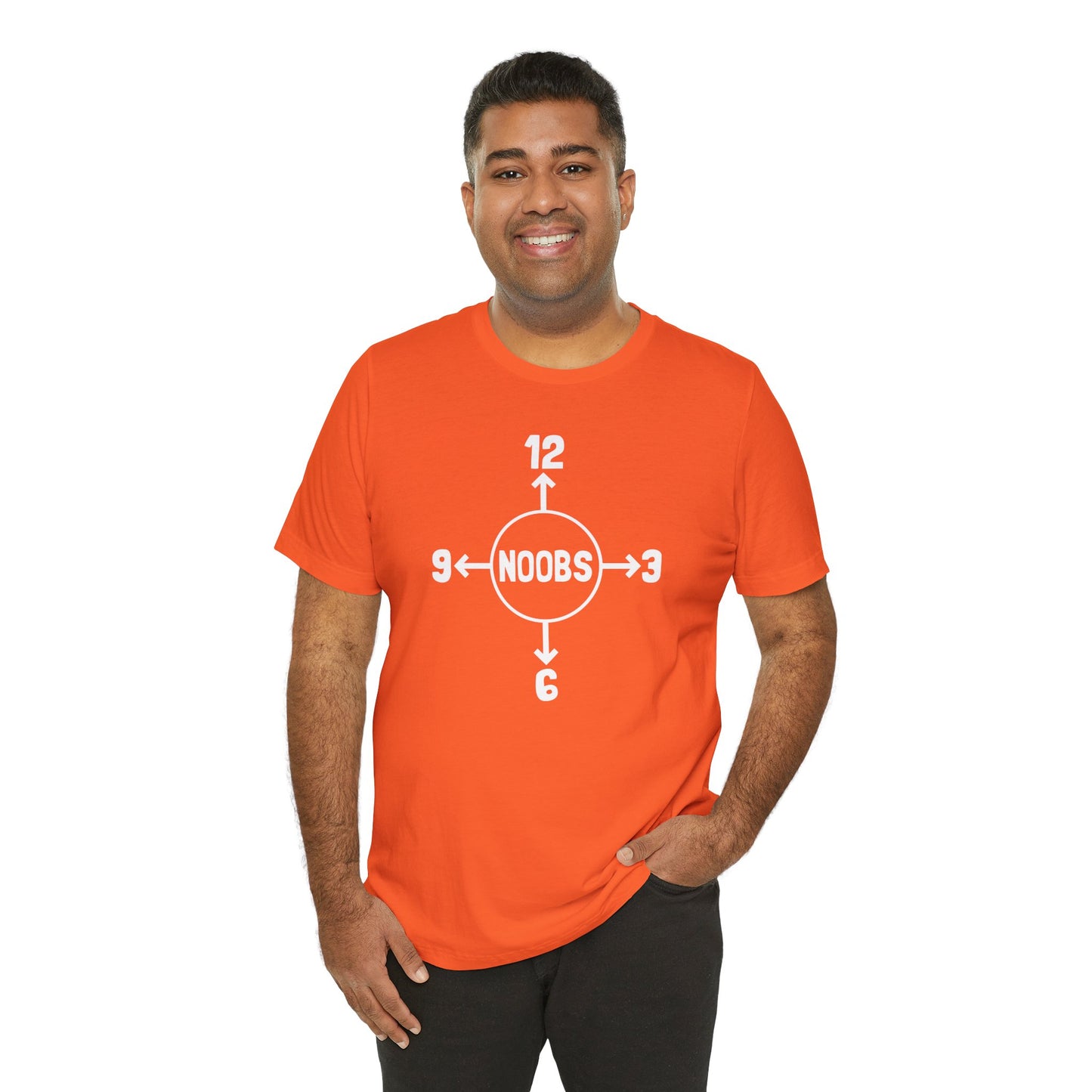 Noobs Compass T-Shirt — Funny Gamer Tee with 'NOOBS' Clock Design
