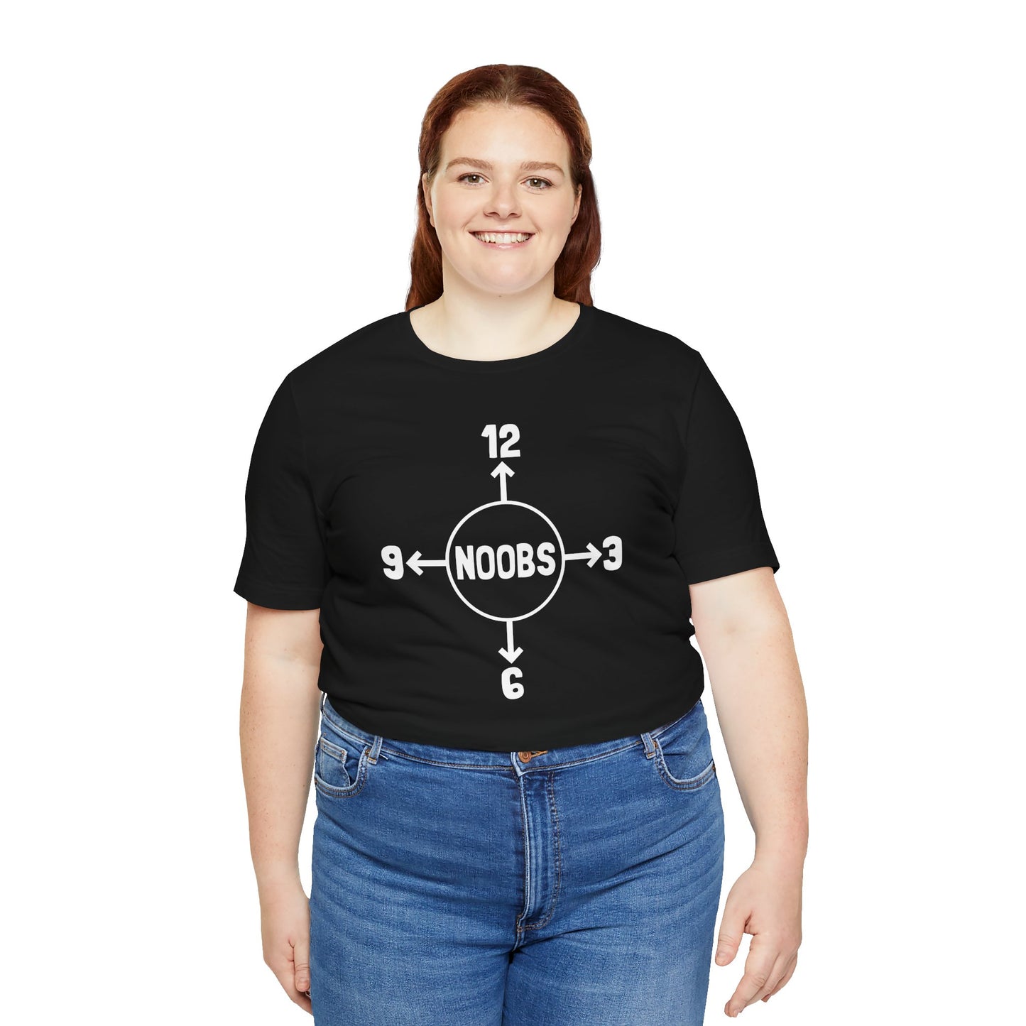 Noobs Compass T-Shirt — Funny Gamer Tee with 'NOOBS' Clock Design