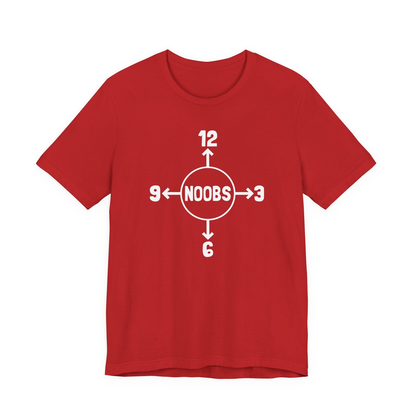 Noobs Compass T-Shirt — Funny Gamer Tee with 'NOOBS' Clock Design