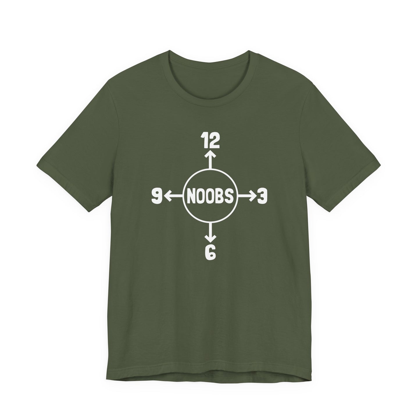 Noobs Compass T-Shirt — Funny Gamer Tee with 'NOOBS' Clock Design