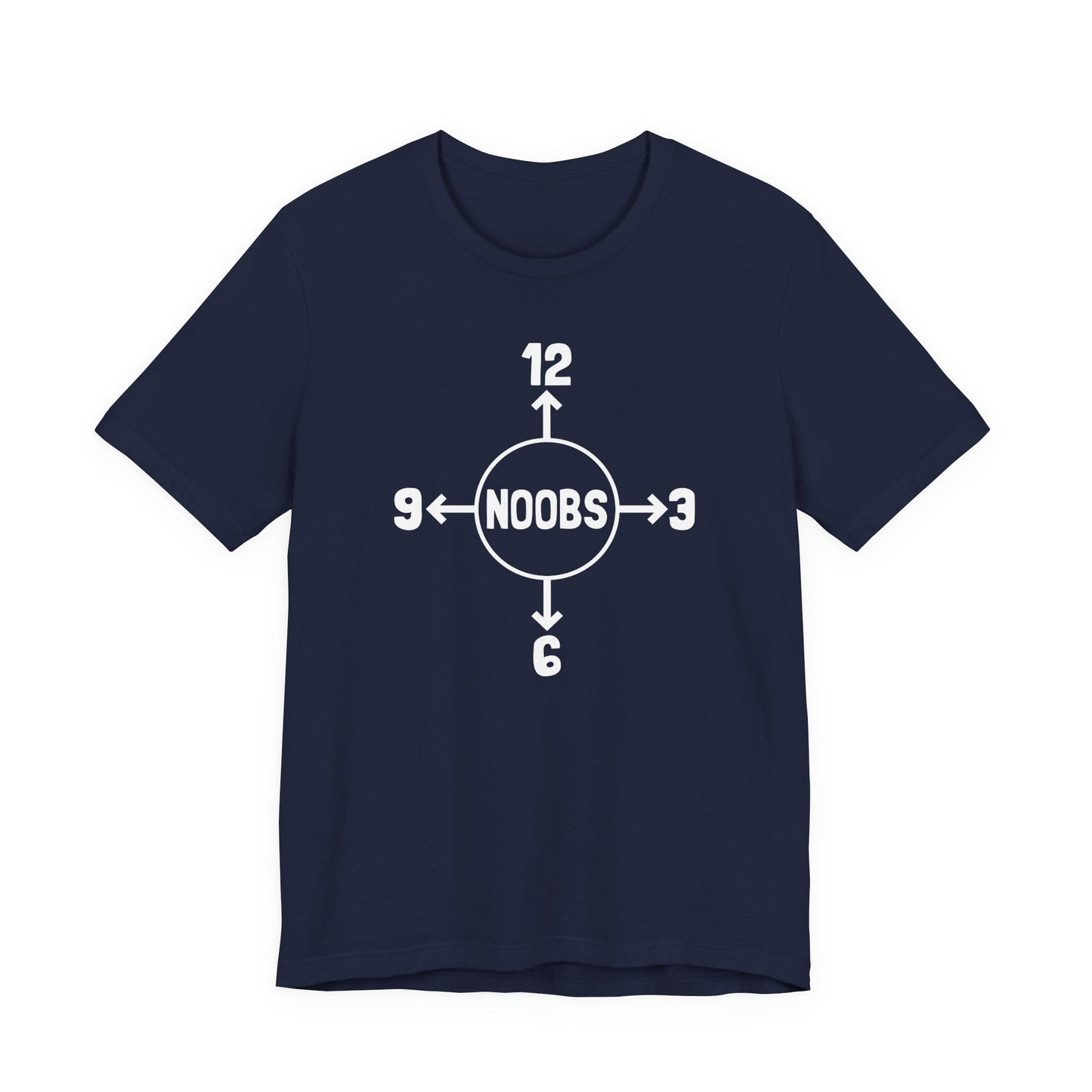 Noobs Compass T-Shirt — Funny Gamer Tee with 'NOOBS' Clock Design